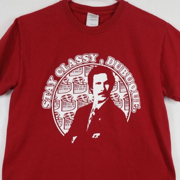 Stay Classy Dubuque Mind Frame Theatre Shirt Red Will Ferrel Anchorman - Picture 2 of 5